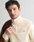 Gant Cotton Merino Uni Color Micro Textured Half Zip Trui Cream