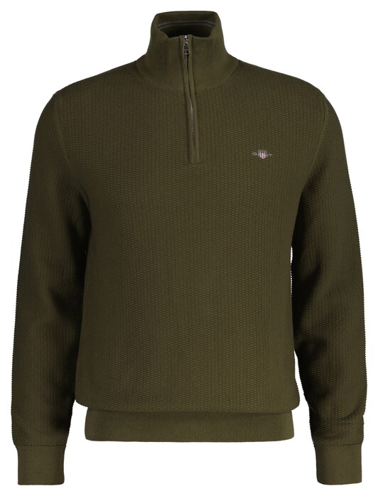 Gant Cotton Merino Uni Color Micro Textured Half Zip Trui Juniper Green