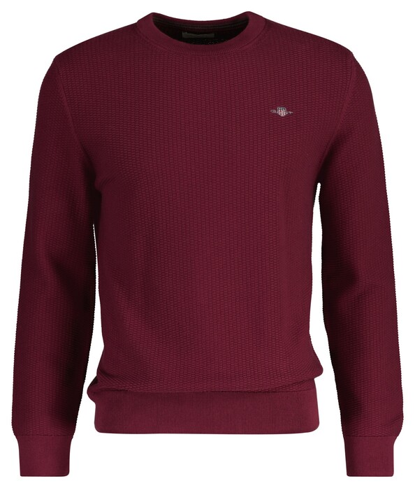 Gant Cotton Micro Textured Crew Neck Pullover Wine Red