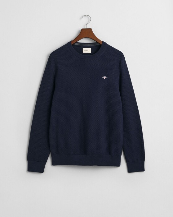 Gant Cotton Micro Textured Crew Neck Trui Avond Blauw