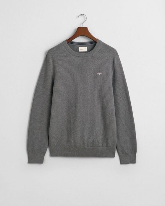 Gant Cotton Micro Textured Crew Neck Trui Dark Grey Melange