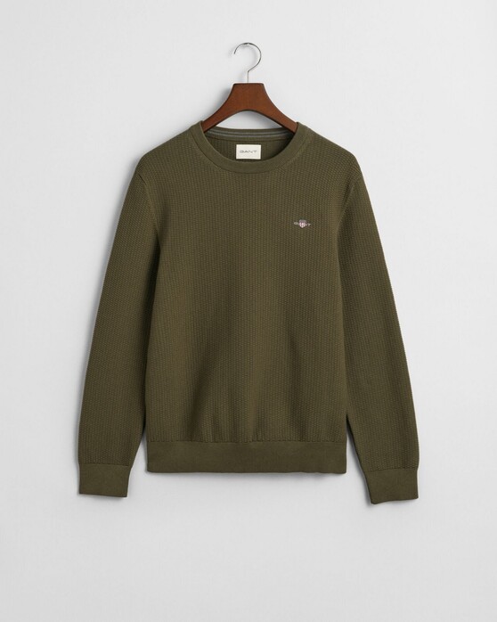 Gant Cotton Micro Textured Crew Neck Trui Juniper Green