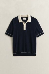 Gant Cotton Modal Polo Pullover Luxury Contrast Stripe Details Avond Blauw