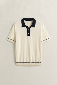 Gant Cotton Modal Polo Pullover Luxury Contrast Stripe Details Cream