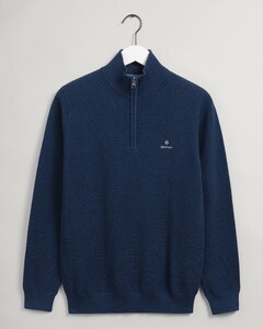 Gant Cotton Piqué Half Zip Trui Marine Melange