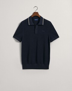 Gant Cotton Pique Short Sleeve Texture Knit Poloshirt Evening Blue