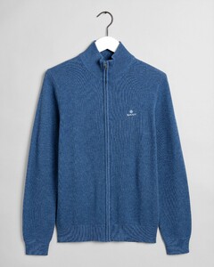 Gant Cotton Piqué Zip Cardigan Vest Denim Blue