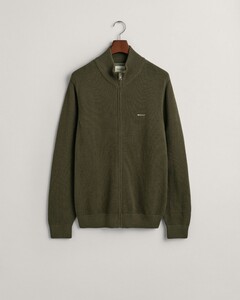 Gant Cotton Piqué Zip Cardigan Vest Juniper Green