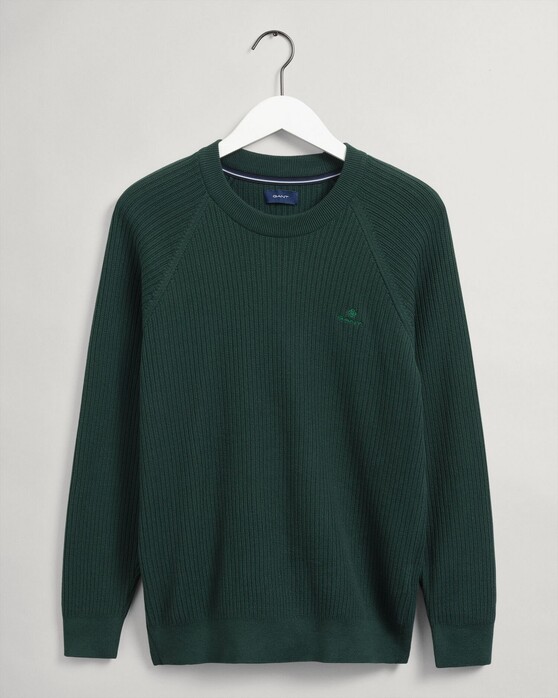 Gant Cotton Rib Texture C-Neck Pullover Green