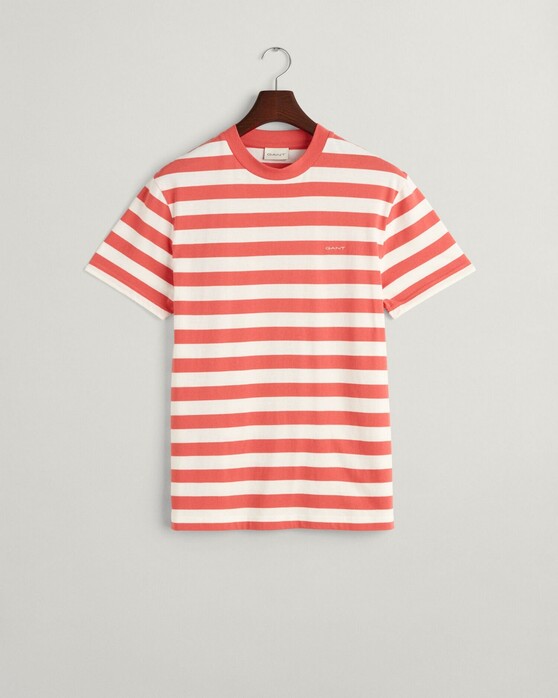 Gant Cotton Stripe Crew Neck T-Shirt Sunset Pink