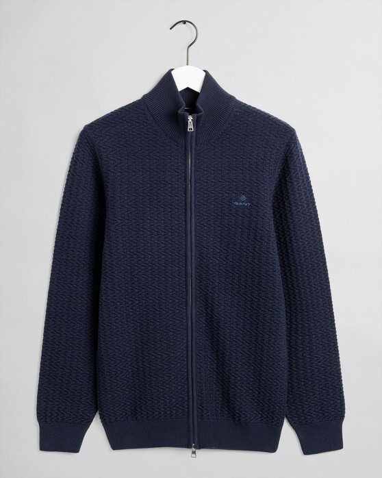 Gant Cotton Texture Fullzip Vest Avond Blauw