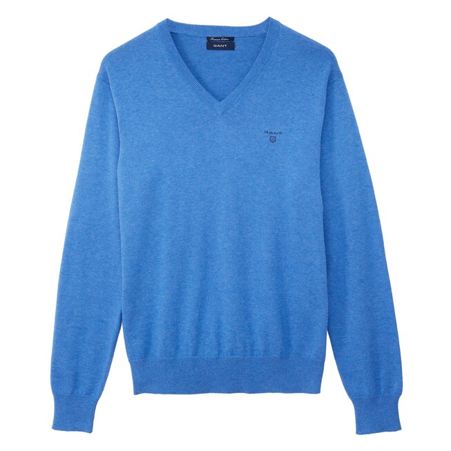 Gant Cotton V-Neck Pullover Blue Melange