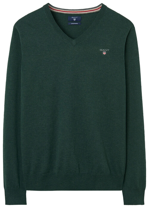 Gant Cotton Wool V-Neck Pullover Tartan Green Melange