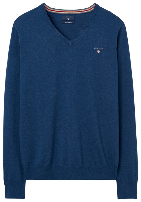 Gant Cotton Wool V-Neck Pullover Yale Blue Melange