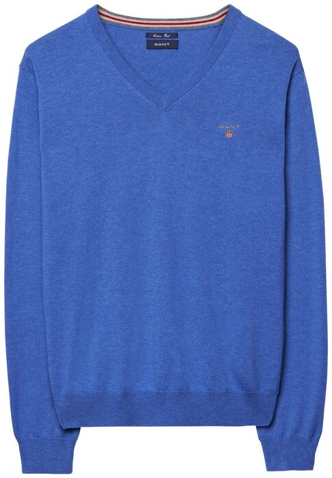 Gant Cotton Wool V-Neck Trui Midden Blauw