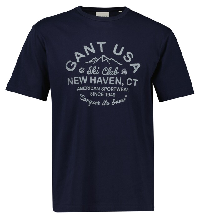 Gant Crew Neck Graphic Ski Club Conquer The Snow T-Shirt Avond Blauw