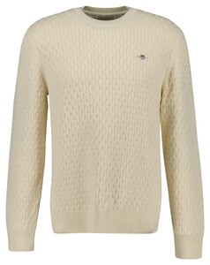 Gant Crew Neck Textured Cotton Pullover Cream