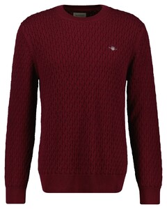 Gant Crew Neck Textured Cotton Pullover Plumped Red