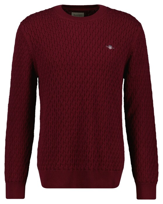 Gant Crew Neck Textured Cotton Pullover Plumped Red