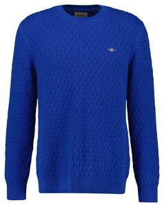 Gant Crew Neck Textured Cotton Trui Lapis Blue