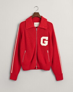 Gant Cropped Cotton Blend Shiny Track Jacket Cardigan Vest Ruby Red
