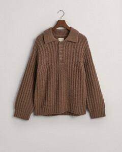 Gant Curly Lamvbswool Rib Large Buttons Pullover Mid Brown