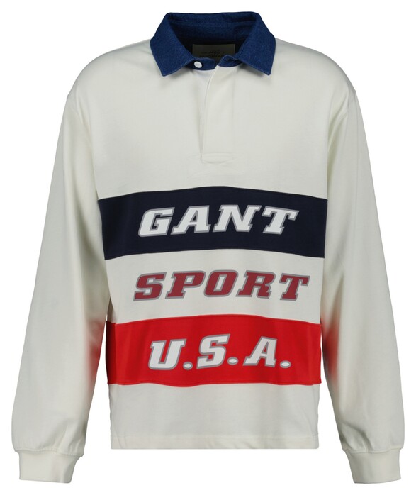 Gant Denim Collar Blockstripe Sport Heavy Rugger Pullover Eggshell