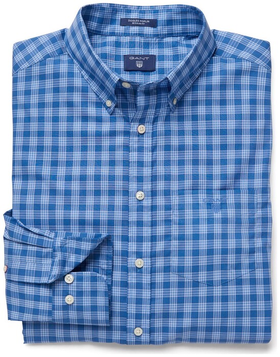 Gant Dogleg Poplin Check Overhemd Midden Blauw Melange