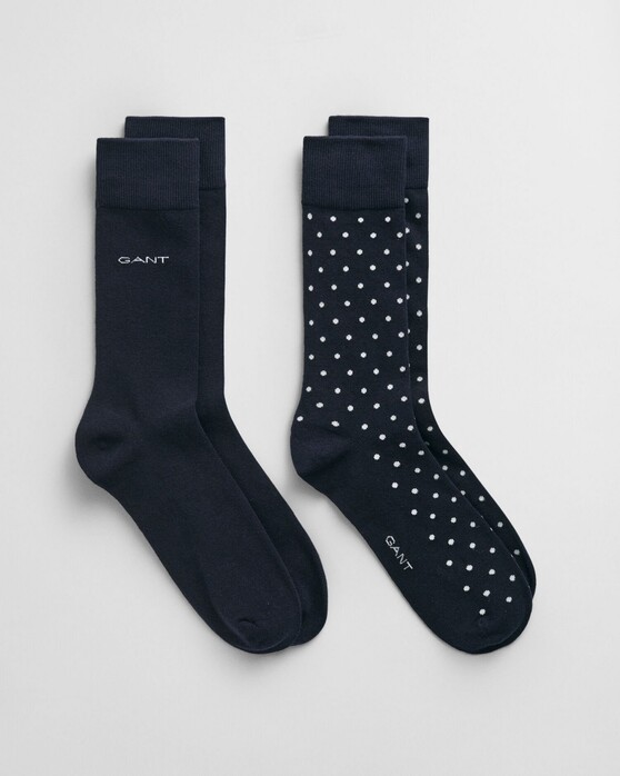 Gant Dot And Solid Socks 2Pack Sokken Marine