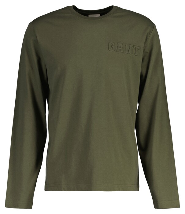 Gant Embossed Long Sleeve Crew Neck T-Shirt Dark Earthy Green