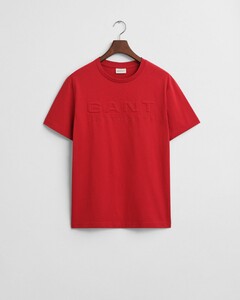 Gant Embossed Uni Color Brand Logo Crew Neck T-Shirt Ruby Red