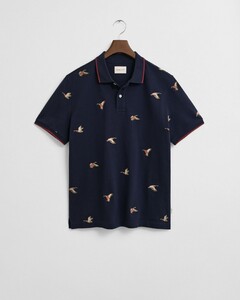 Gant Embroidered Flying Duck Pattern Polo Avond Blauw