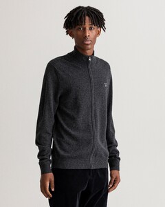 Gant Extrafine Lambswool Zip Cardigan Anthracite Melange