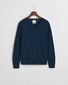 Gant Extrafine Merinowol V-Neck Tone-on-Tone Brand Embroidery Pullover Marine