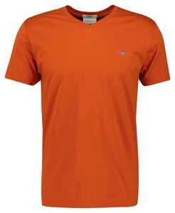 Gant Fine Shield Embroidery Uni V-Neck T-Shirt Deep Orange