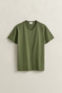 Gant Fine Shield Embroidery Uni V-Neck T-Shirt Dry Herb Green