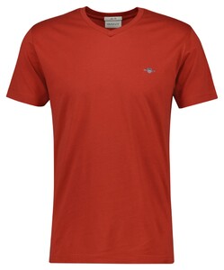 Gant Fine Shield Embroidery Uni V-Neck T-Shirt Iron Red