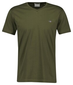 Gant Fine Shield Embroidery Uni V-Neck T-Shirt Juniper Green