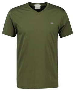 Gant Fine Shield Embroidery Uni V-Neck T-Shirt Moss Green