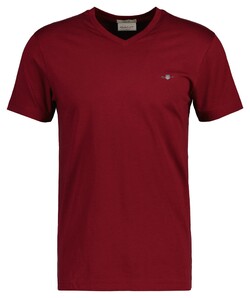 Gant Fine Shield Embroidery Uni V-Neck T-Shirt Plumped Red