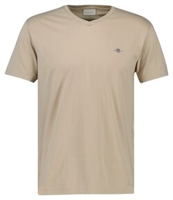 Gant Fine Shield Embroidery Uni V-Neck T-Shirt Sand