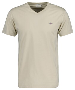 Gant Fine Shield Embroidery Uni V-Neck T-Shirt Silky Beige