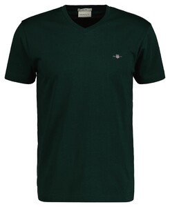 Gant Fine Shield Embroidery Uni V-Neck T-Shirt Tartan Green