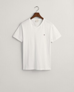 Gant Fine Shield Embroidery Uni V-Neck T-Shirt Wit
