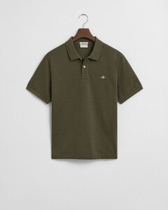 Gant Fine Shield Short Sleeve Piqué Uni Polo Khaki Green Melange