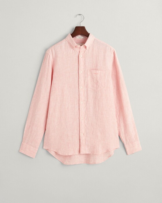 Gant Fine Striped Linen Button Down Shirt Peachy Pink