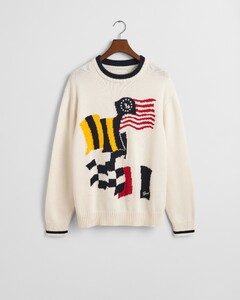 Gant Flag Intarsia Cotton C-Neck Trui Eggshell