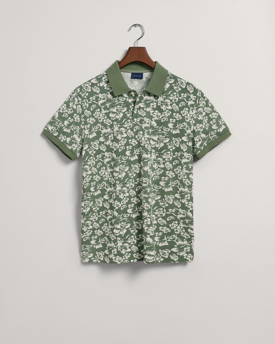 Gant Floral Pattern Short Sleeve Piqué Polo Kalamata Green