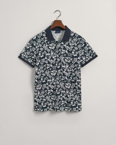 Gant Floral Pattern Short Sleeve Pique Poloshirt Evening Blue