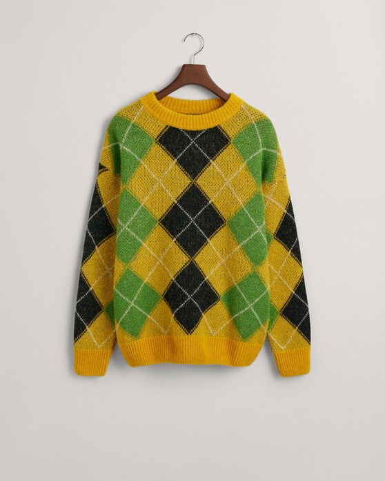 Gant Furry Argyle Crew Neck Pullover Sunflower Yellow